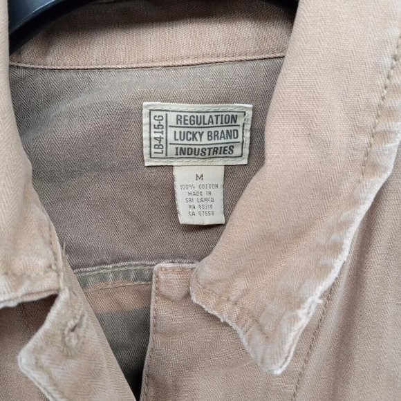 Lucky Brand Jacket Womens Medium Khaki Tan Sand Canvas Cargo‎ Utility Button Up - Picture 3 of 7